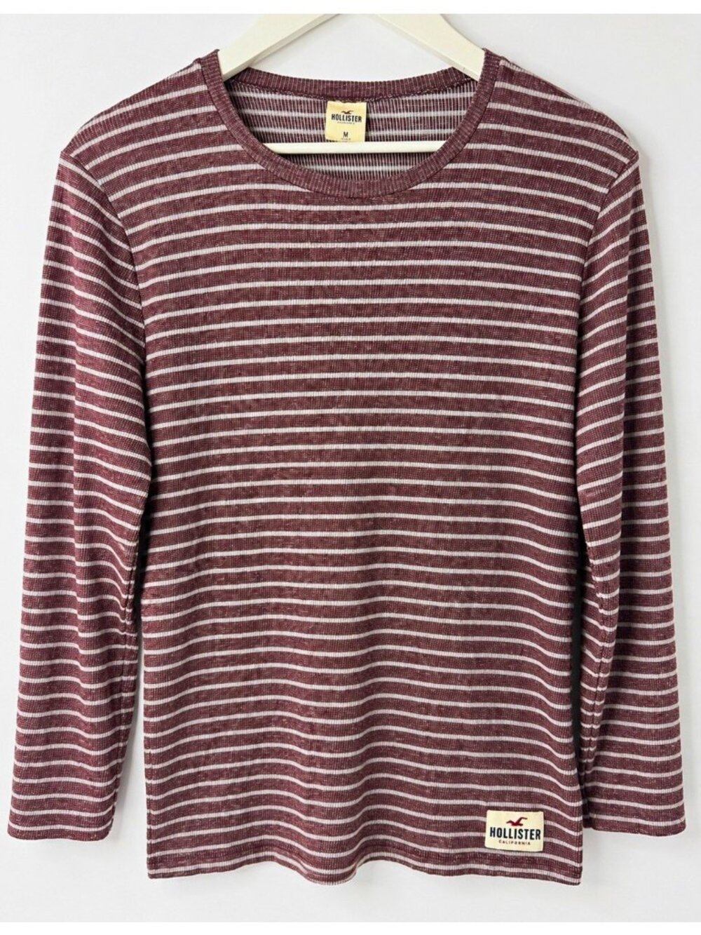 Hollister Women’s M Burgundy Striped Ribbed Long Sleeve Top Casual Fall